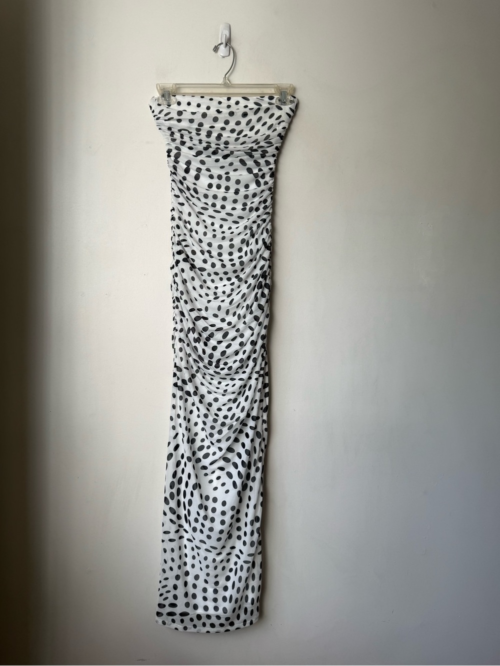 Anrthropologie AFRM Marlo White Black Polka Dot Strapless Mesh Maxii Dress S NWT - Picture 9 of 13